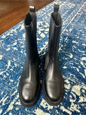 Pilcro Black Leather Pull-On Mid-Calf Chelsea Boots